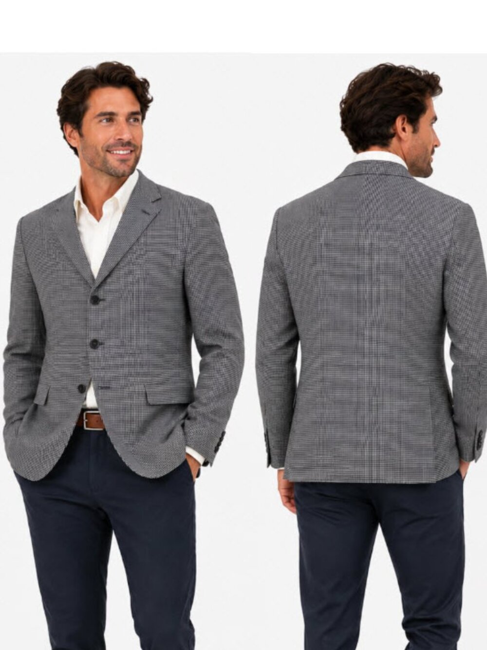 Hugo Boss x Loro Piana Super 100s Wool Houndstooth Blazer Black White 46L